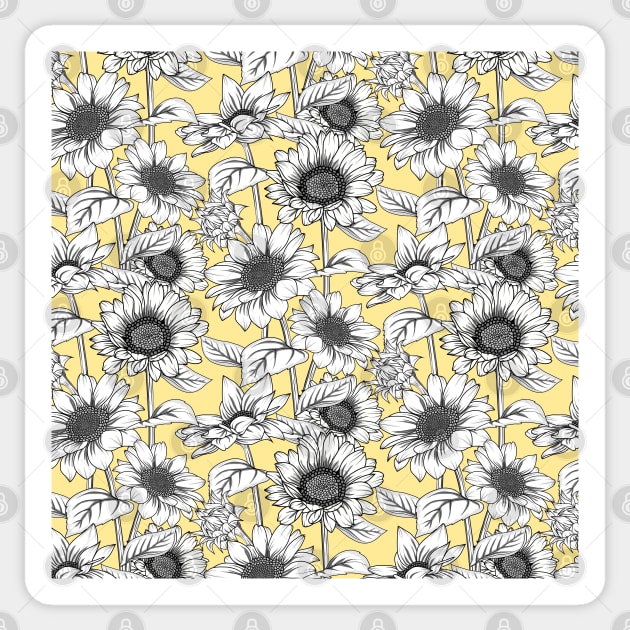 Sunflowers Line Art Pattern Sticker by Designoholic